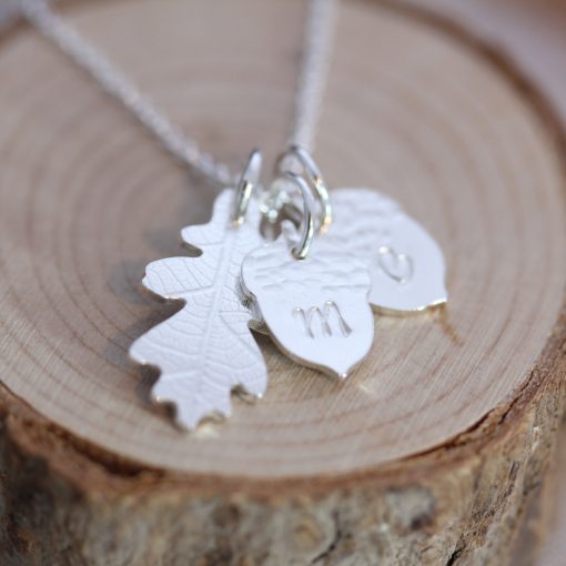 Sterling Silver Mini Oak leaf & Personalised Acorn Necklace - Image 2