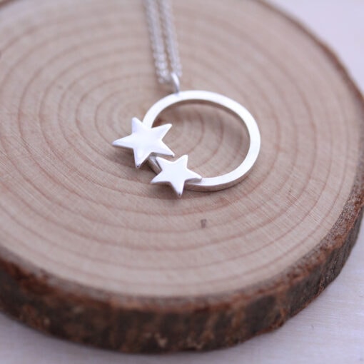 Sterling Silver Twin Star Hoop Necklace