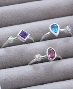Sterling Silver Oval Gemstone & Aurora Stone Ring