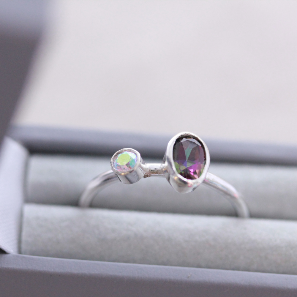 Sterling Silver Oval Gemstone & Aurora Stone Ring - Image 3