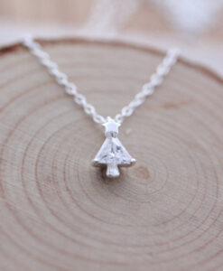 Sterling Silver Zirconia Christmas Tree Necklace