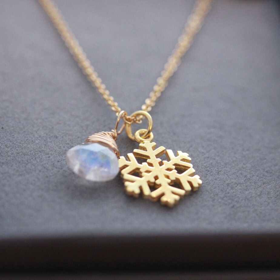 Gold Vermeil Snowflake & Rainbow Moonstone Necklace