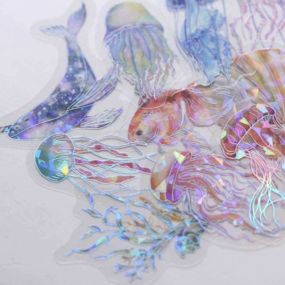 Holographic Sea Creature Stickers lisahutton.co.uk