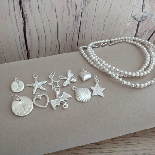 3mm Sterling Silver Beaded Bracelet - choose your charm