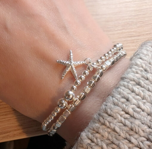 Sterling Silver Square Beaded Bracelet