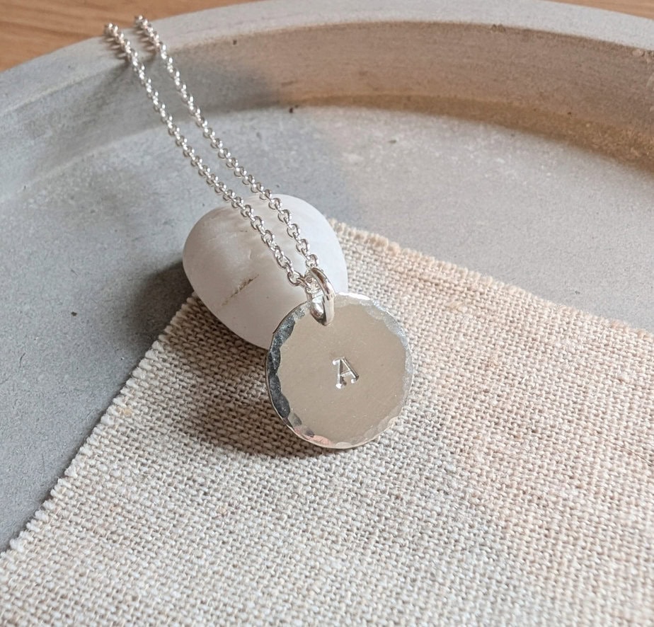 Sterling Silver Personalised Initial Pendant - Hand Stamped Jewellery Gift