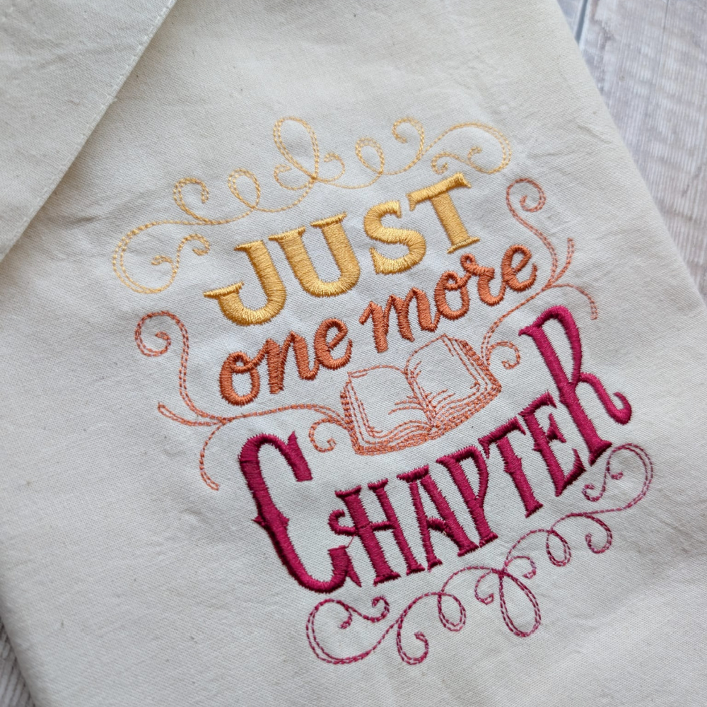 Just One More Chapter Embroidered Cotton Shopping Bag - Autumn